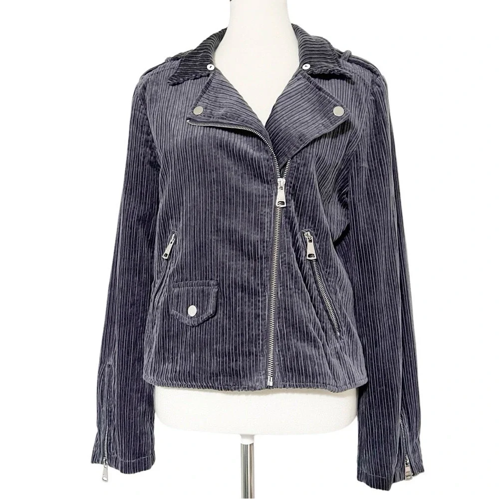 Vigoss‎ Faux-Fur-Collar Corduroy Moto Jacket